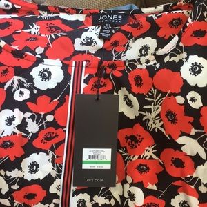 Jones New York Poppy Red, White & Black Lg Blouse